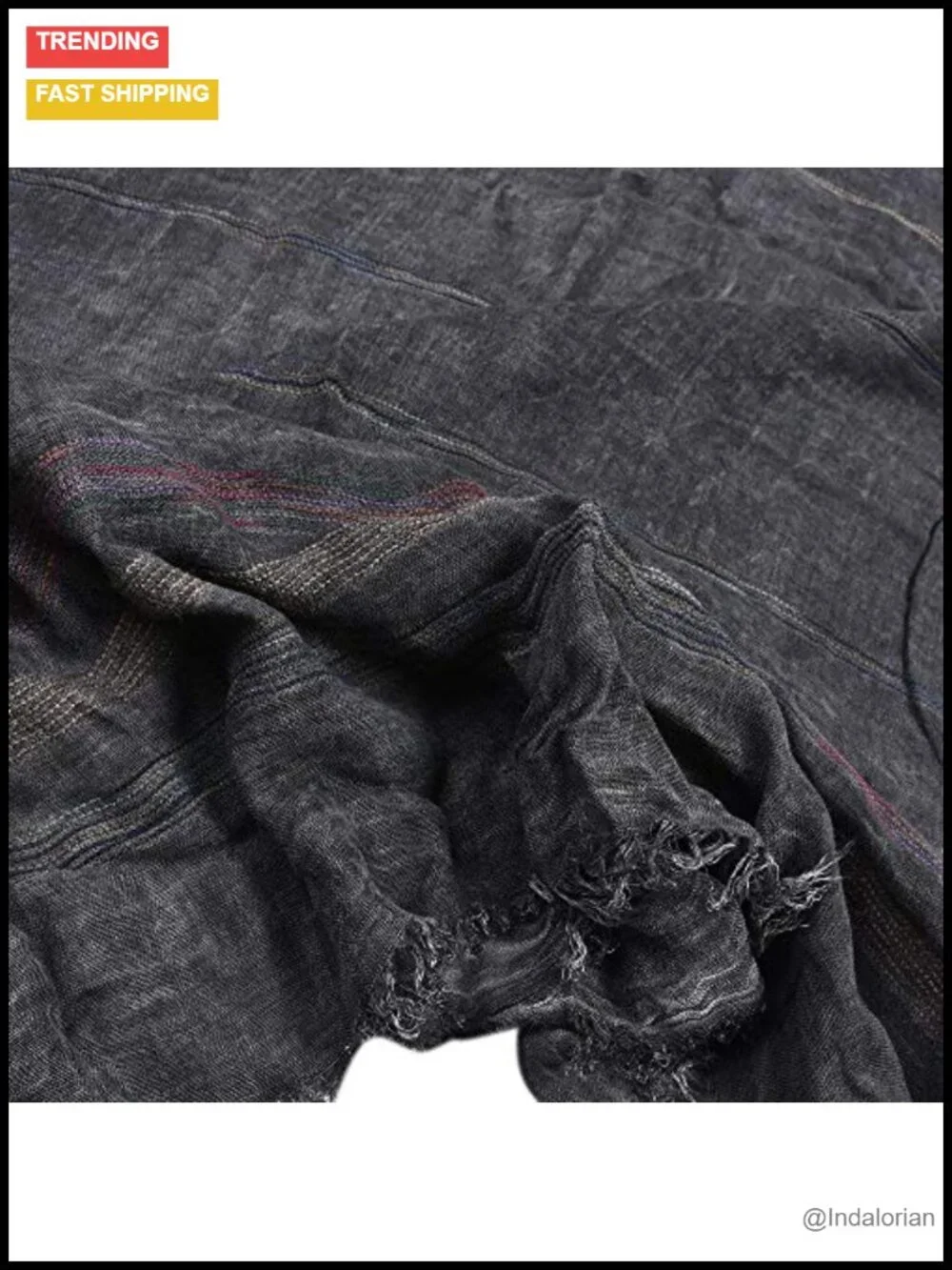 Men's Striped Soft Cotton Linen Lightweight Oversized Scarf 75x35